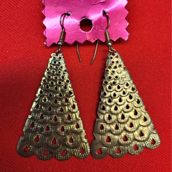 Christmas Dangling Earrings Golden Christmas Tree  Jingle Bell Set of 2 - Picture 5 of 14